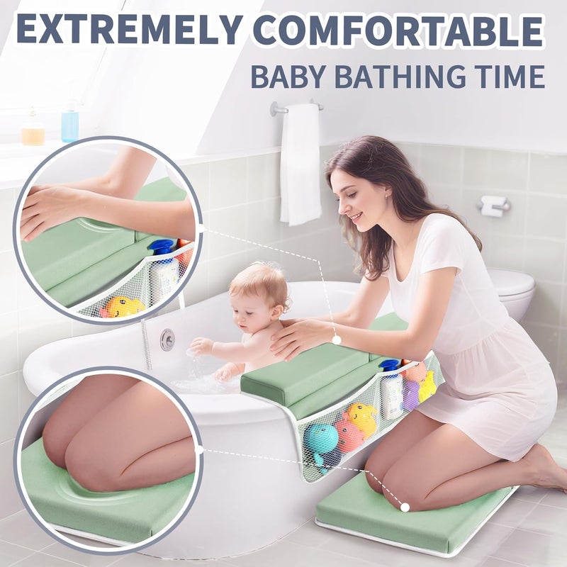 URMYWO Bath Kneeler and Elbow Rest Pad Set - 1.5" Thick Baby Bath Kneeler Pads with Toys Organizer, Anti-Slip Cozy Knee & Arm Support Bathtub Mat, Quick Dry Kneeling Pad for Baby Bath Time - Image 4